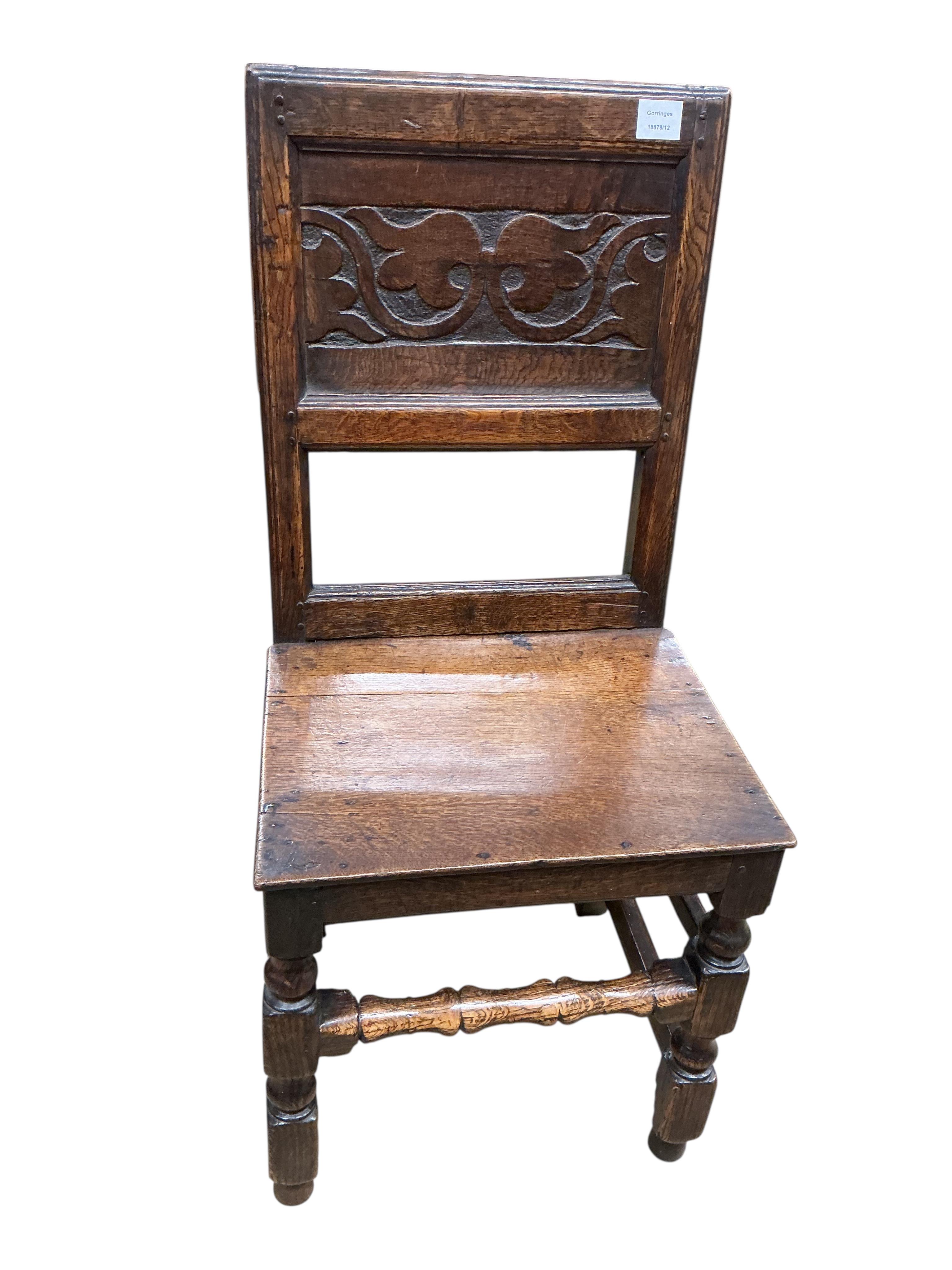 A late 17th century oak side chair, width 45cm, depth 37cm, height 100cm